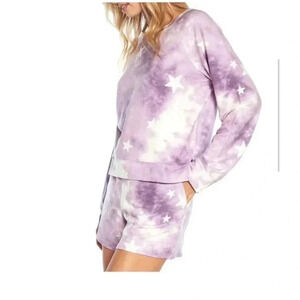 WildFox NWT Lounge Two Piece Set Purple‎ Tie Dye Stars Size Large